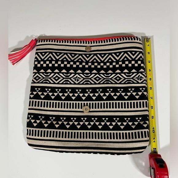 Bergdorf Goodman aztec black cream southwestern boho clutch orange trim Y2K - Picture 8 of 10